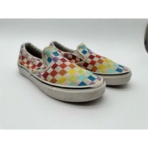 Vans Rainbow Checkerboard Slip-On Shoes Multicolor Unisex Size 6